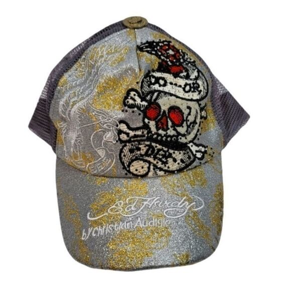 Vintage Ed Hardy Christian Audigier Tattoo Embroidered Rhinestone Snapback Hat - Picture 2 of 9